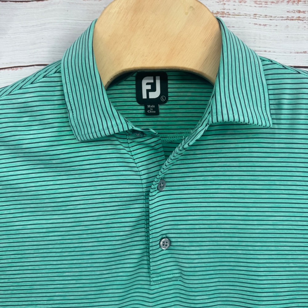 FootJoy Golf Polo Shirt Mens Large Green Striped Heritage Legends‎ Tournament